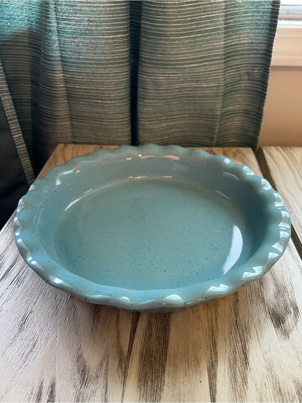 Paula Deen Blue Speckled Stoneware Pie Dish 11” Scalloped Baking Pan